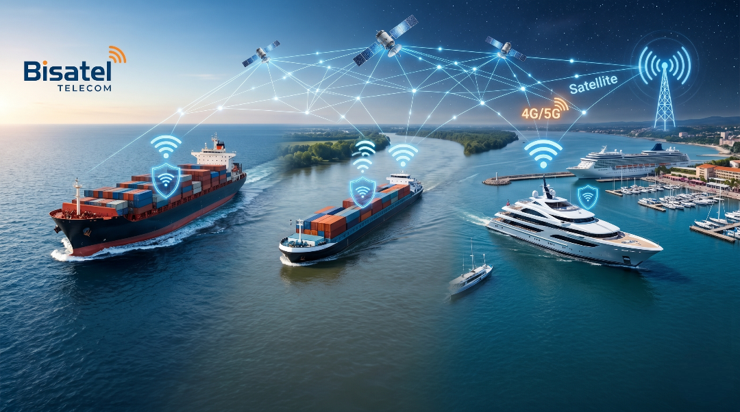 Internet maritime global : hybridation satellite et 5G pour cargo, marine fluviale et yachting. Réseau géo-redondant Bisatel Telecom