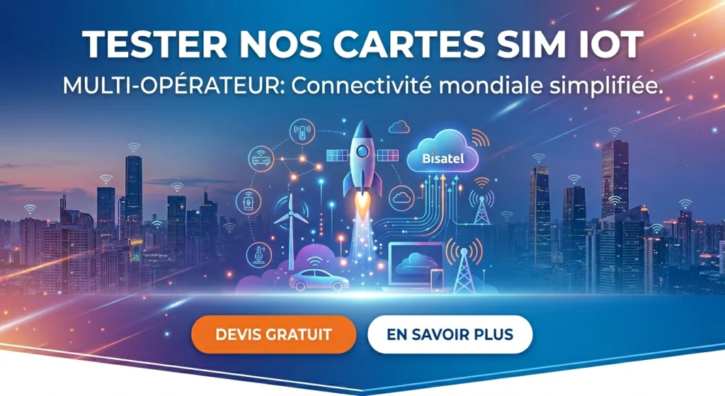 Test gratuit de cartes SIM IoT fournies par Bisatel Telecom pour l'évaluation de connectivité réseau.