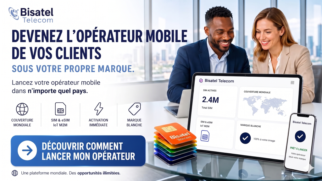 Lancez votre offre mobile avec Bisatel Telecom. Solution complète en marque blanche pour futurs opérateurs IoT et M2M.