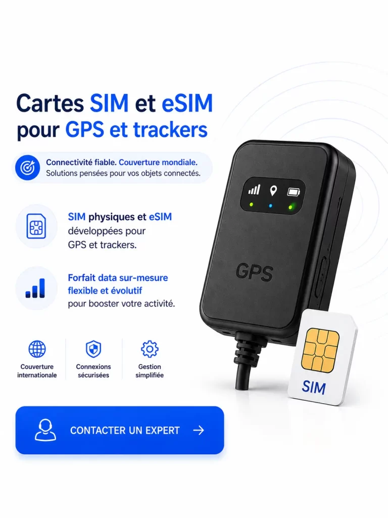 Cartes SIM et eSIM avec forfaits data sur-mesure pour  GPS et trackers, par Bisatel Telecom.