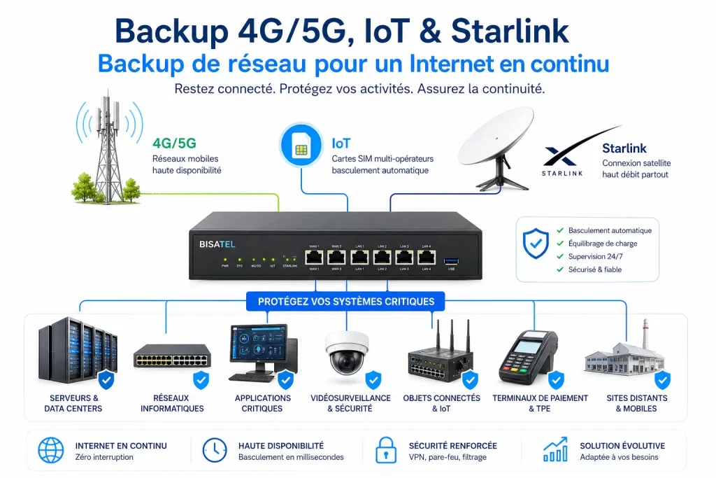 Coupure fibre ? Notre backup internet par Starlink et eSIM IoT assure le secours automatique de vos serveurs pro