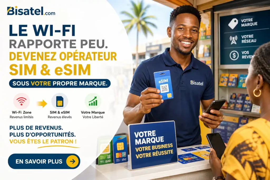 Gagnez plus que le Wi-Fi Zone ! Devenez opérateur SIM/eSIM sous votre marque. Sans gros investissement avec Bisatel Telecom